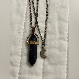 Blue Goldstone double chain pendant necklace